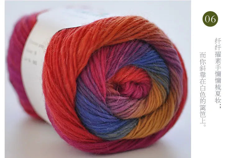 100% Wool Yarn Rainbow Color for Hand Knitting Crochet Plush Thickness Lanas Thread DIY Soft Scarf Shawl Sweater Free Shipping