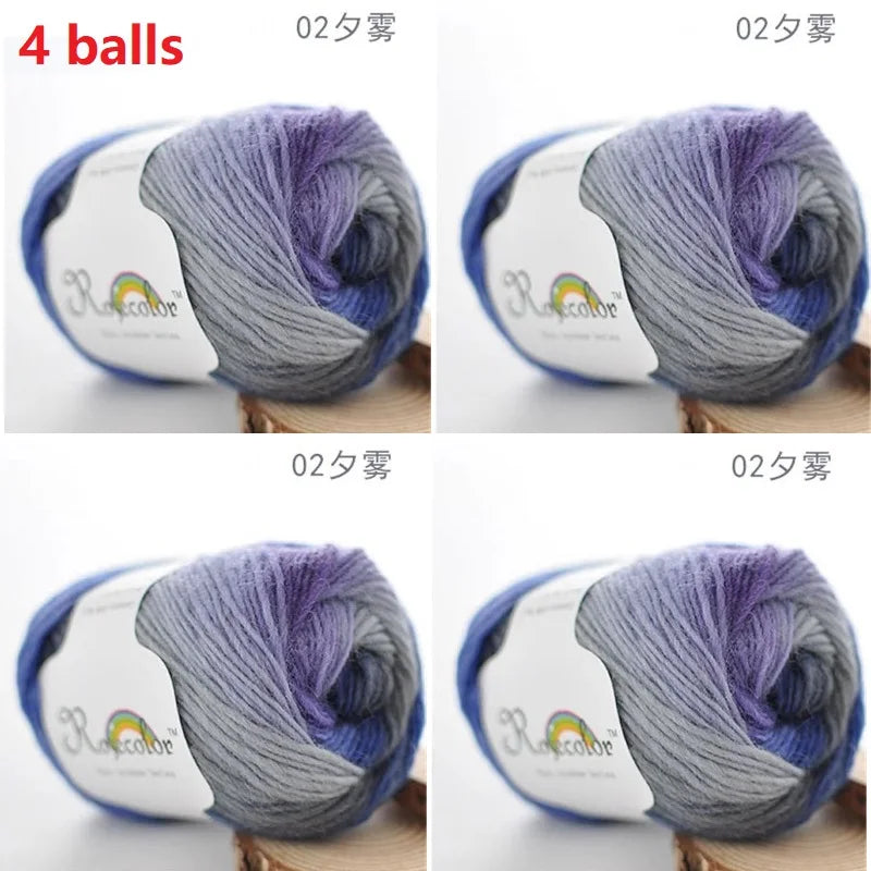 100% Wool Yarn Rainbow Color for Hand Knitting Crochet Plush Thickness Lanas Thread DIY Soft Scarf Shawl Sweater Free Shipping