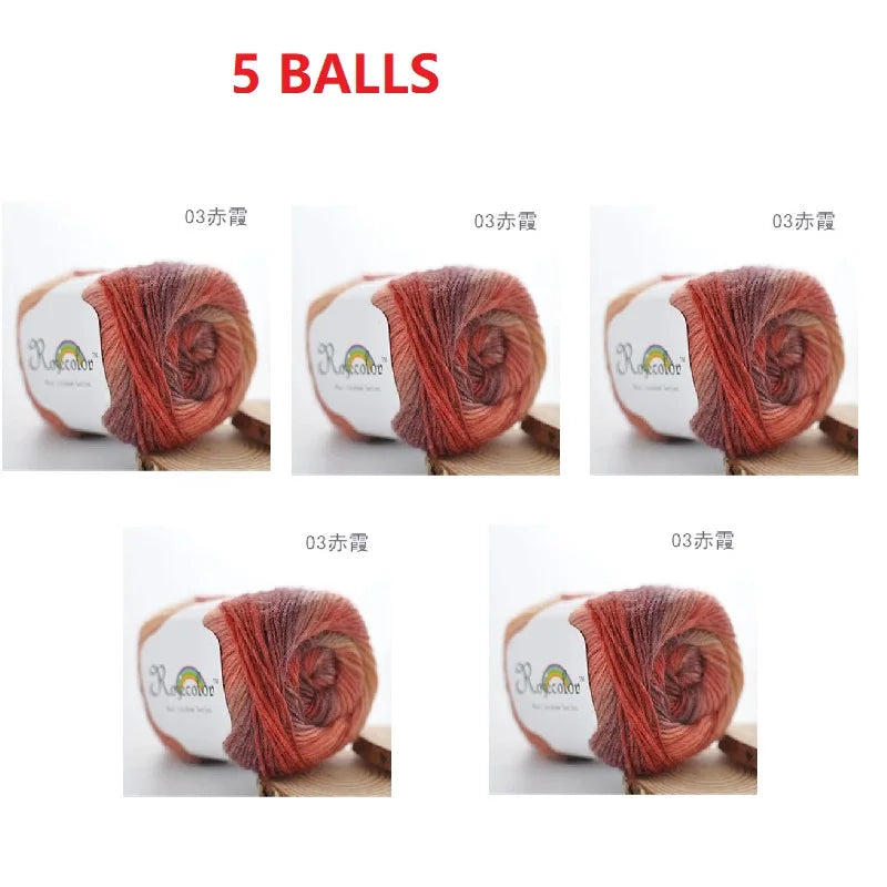 100% Wool Yarn Rainbow Color for Hand Knitting Crochet Plush Thickness Lanas Thread DIY Soft Scarf Shawl Sweater Free Shipping