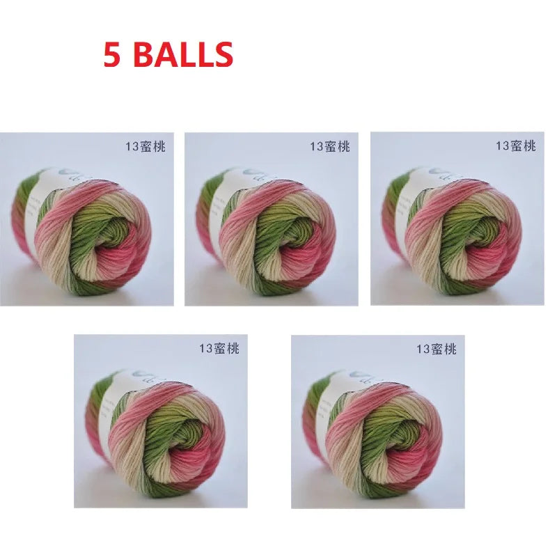 100% Wool Yarn Rainbow Color for Hand Knitting Crochet Plush Thickness Lanas Thread DIY Soft Scarf Shawl Sweater Free Shipping