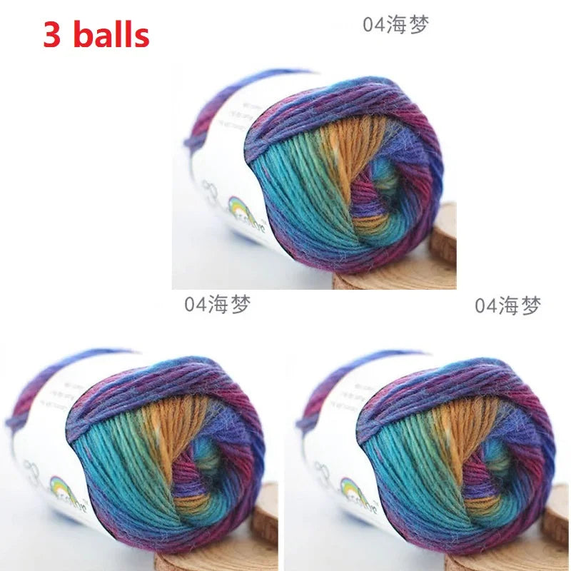 100% Wool Yarn Rainbow Color for Hand Knitting Crochet Plush Thickness Lanas Thread DIY Soft Scarf Shawl Sweater Free Shipping