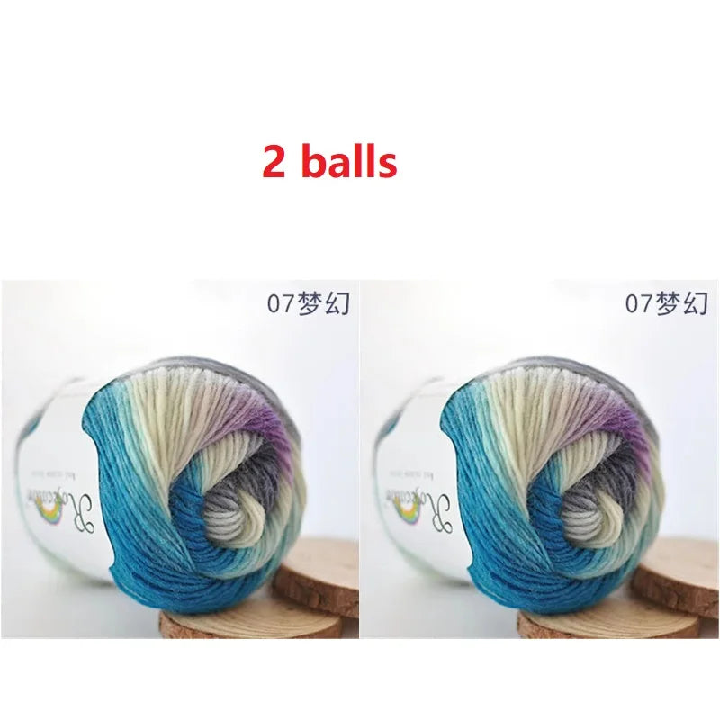 100% Wool Yarn Rainbow Color for Hand Knitting Crochet Plush Thickness Lanas Thread DIY Soft Scarf Shawl Sweater Free Shipping