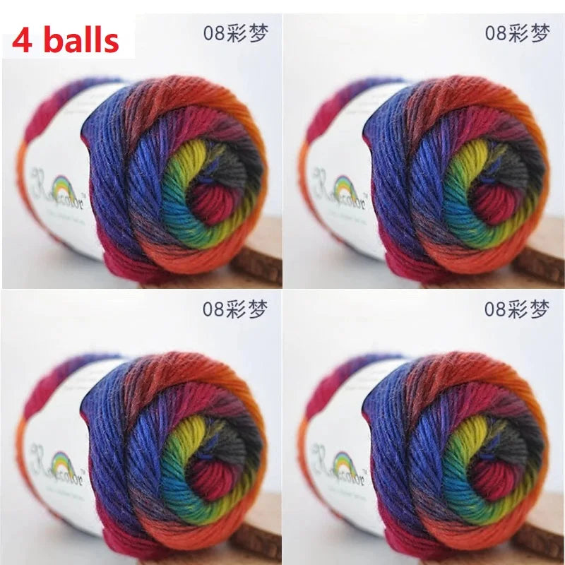 100% Wool Yarn Rainbow Color for Hand Knitting Crochet Plush Thickness Lanas Thread DIY Soft Scarf Shawl Sweater Free Shipping
