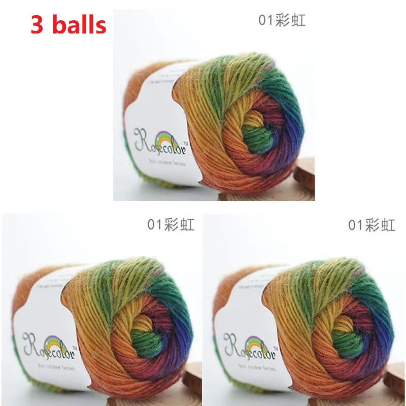 100% Wool Yarn Rainbow Color for Hand Knitting Crochet Plush Thickness Lanas Thread DIY Soft Scarf Shawl Sweater Free Shipping