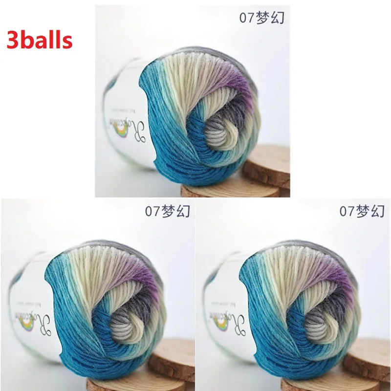 100% Wool Yarn Rainbow Color for Hand Knitting Crochet Plush Thickness Lanas Thread DIY Soft Scarf Shawl Sweater Free Shipping