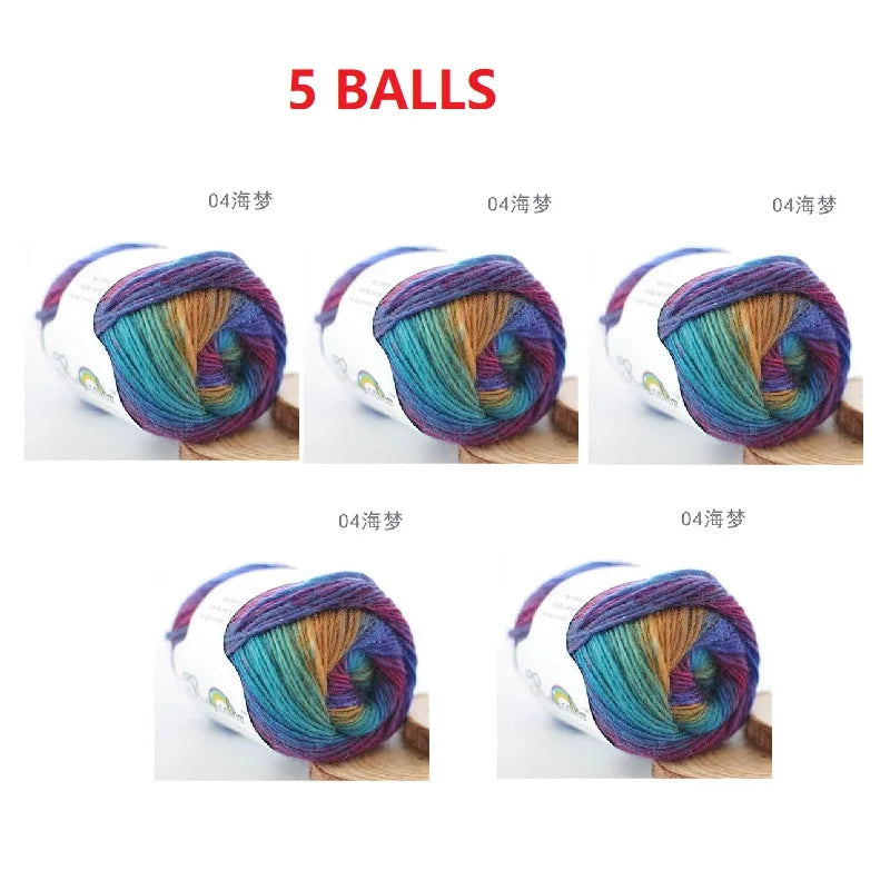 100% Wool Yarn Rainbow Color for Hand Knitting Crochet Plush Thickness Lanas Thread DIY Soft Scarf Shawl Sweater Free Shipping