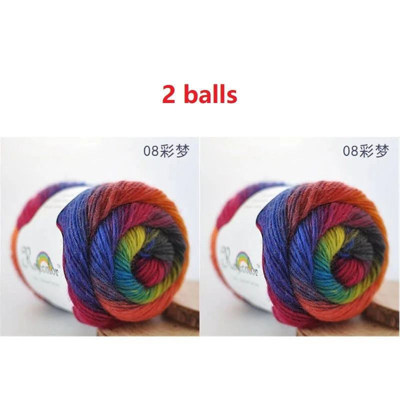 100% Wool Yarn Rainbow Color for Hand Knitting Crochet Plush Thickness Lanas Thread DIY Soft Scarf Shawl Sweater Free Shipping